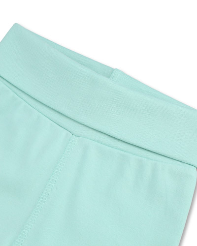 Green trousers, foldable stretch fabric at the waist.
