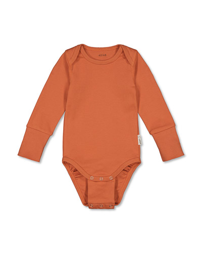 Orange bodysuit with long sleeves. Boat neckline.