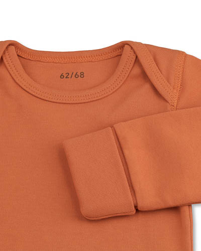Orange bodysuit, cuff with foldable stretch fabric.