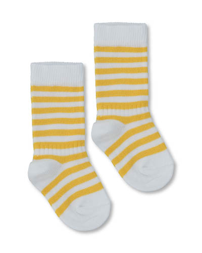 Socks with yellow and white stripes.