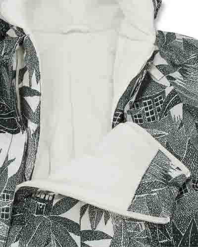 Dark grey snowsuit with Moomin pattern, zipper.