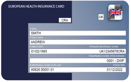 ”Citizens Rights” -kortti. Kortin tunnistaa oikeassa yläkulmassa olevasta hologrammista ja kirjainyhdistelmästä UK sekä kortin yläosassa keskellä olevasta tekstistä CRA.
