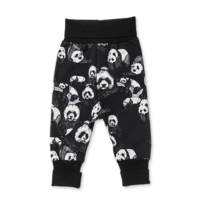 Black trousers with animal pattern named “Lazy”.
