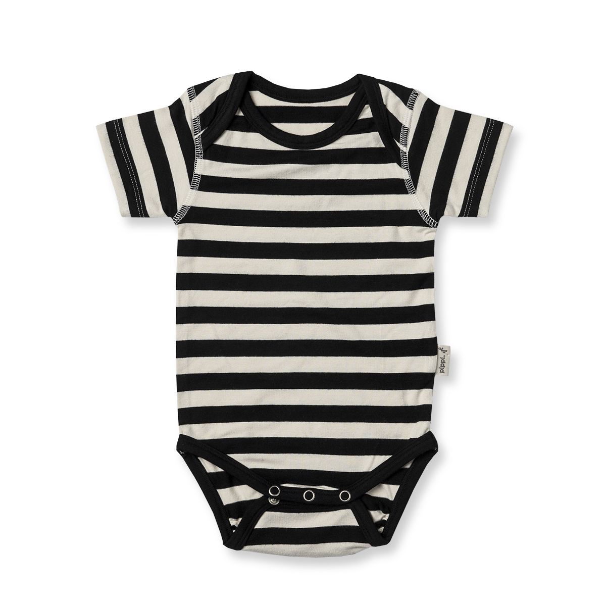 Black and white striped bodysuit with short sleeves, boat neckline. 