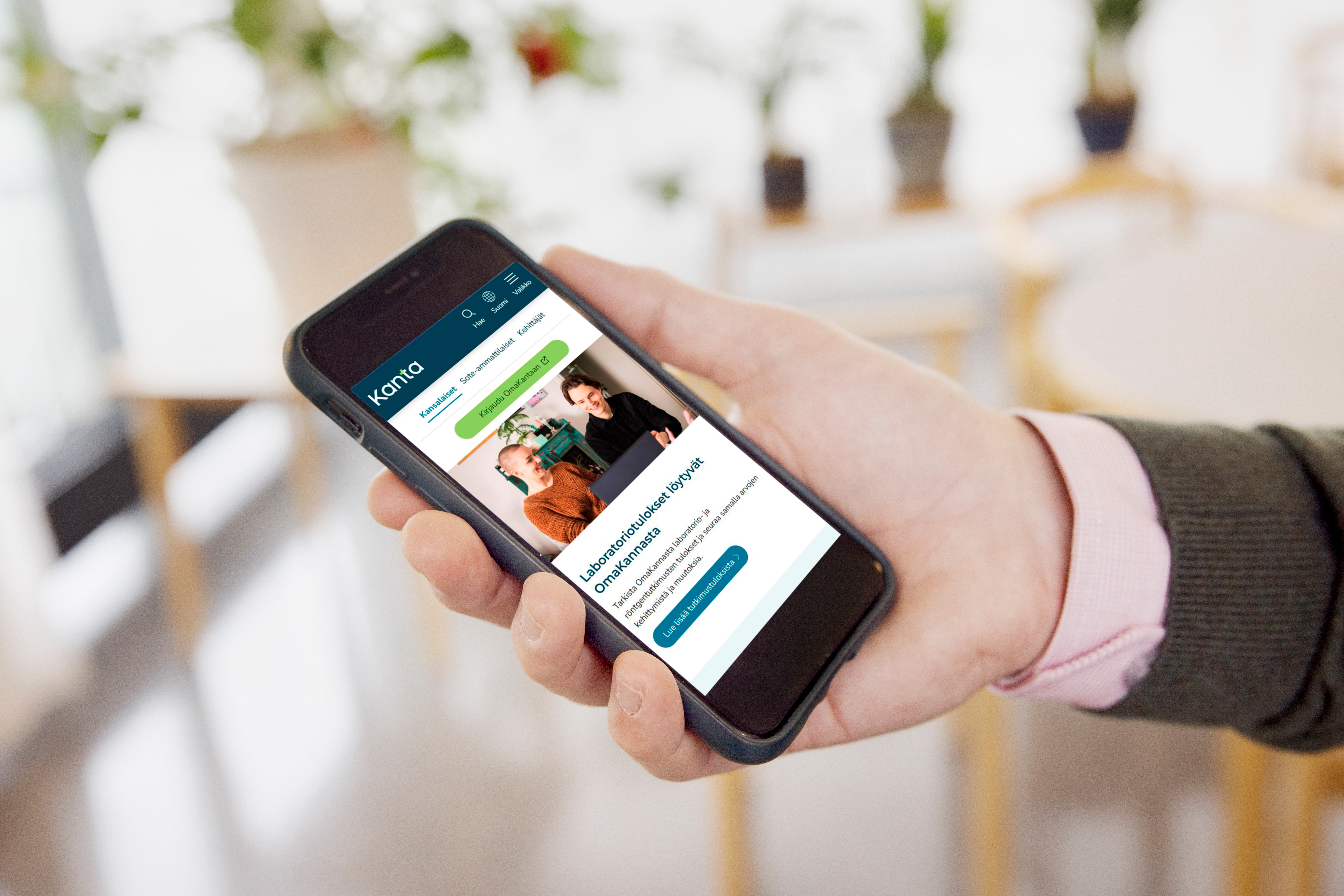 Kanta.fi-sivun etusivu puhelimen näytöllä.
