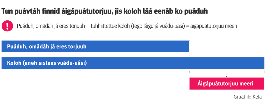 Kovos čáittá, maht áigápuátutorjuu meeri rekinistoo. Jis tuhhiittettee koloh láá eenâb ko puoh puáđuh, omâdâh já eres torjuuh ohtsis, Kela máksá iäruttâs áigápuátutoorjân.